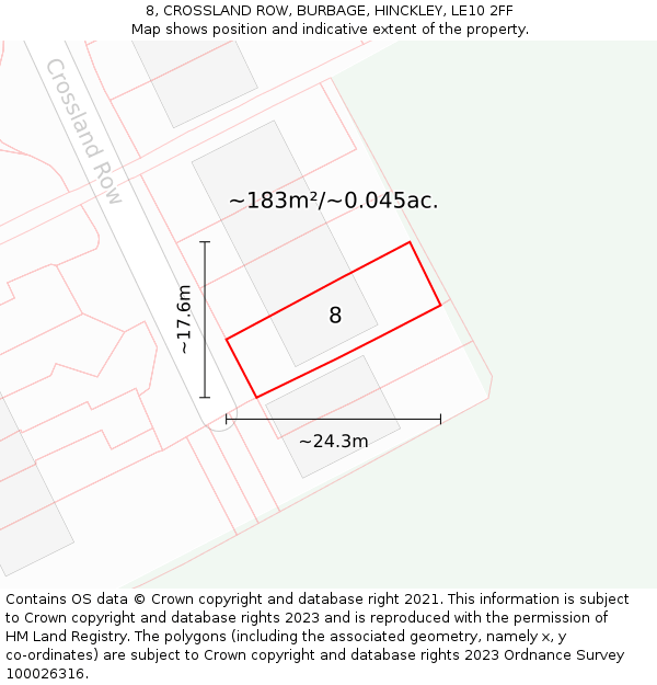 8, CROSSLAND ROW, BURBAGE, HINCKLEY, LE10 2FF: Plot and title map