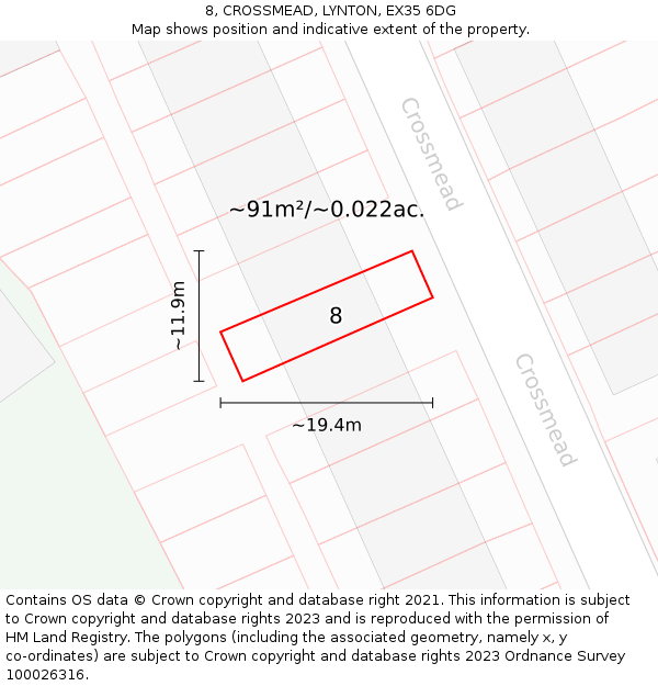 8, CROSSMEAD, LYNTON, EX35 6DG: Plot and title map