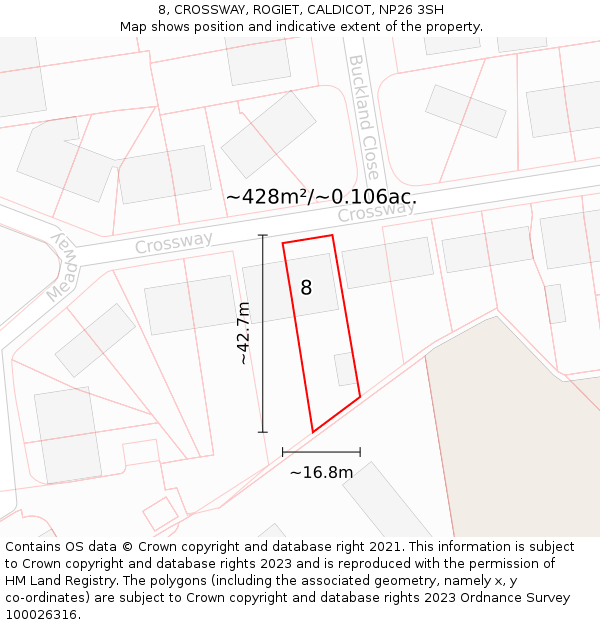 8, CROSSWAY, ROGIET, CALDICOT, NP26 3SH: Plot and title map