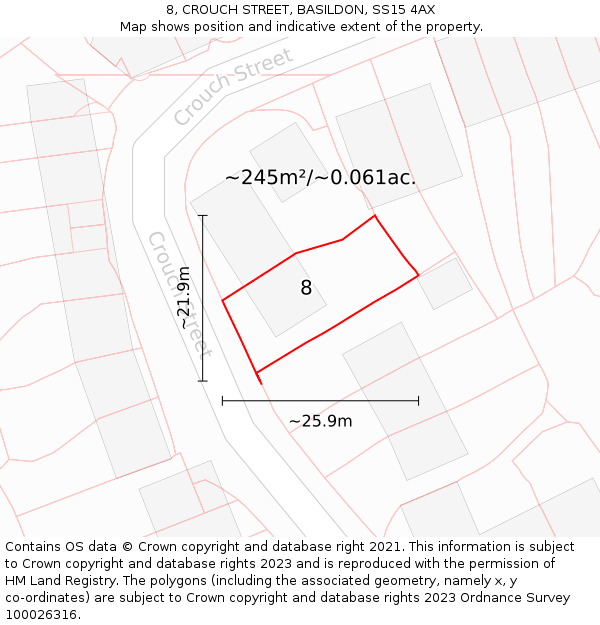 8, CROUCH STREET, BASILDON, SS15 4AX: Plot and title map