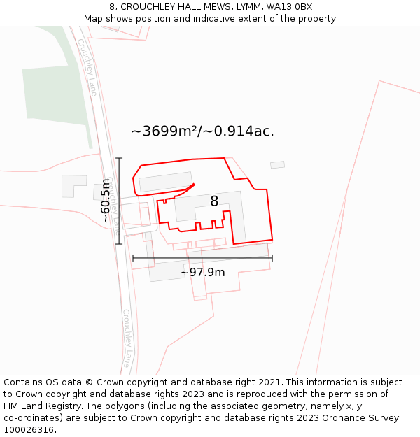 8, CROUCHLEY HALL MEWS, LYMM, WA13 0BX: Plot and title map