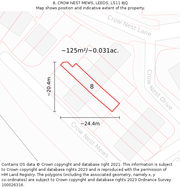 8, CROW NEST MEWS, LEEDS, LS11 8JQ: Plot and title map