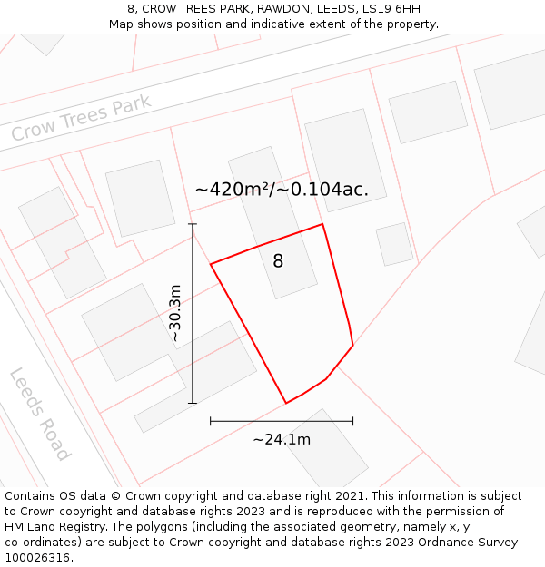 8, CROW TREES PARK, RAWDON, LEEDS, LS19 6HH: Plot and title map