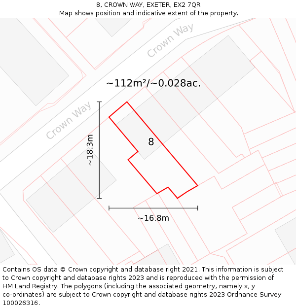 8, CROWN WAY, EXETER, EX2 7QR: Plot and title map
