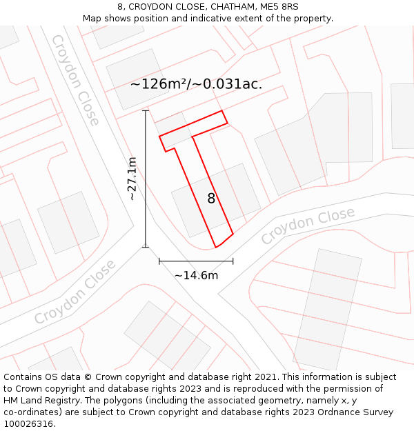 8, CROYDON CLOSE, CHATHAM, ME5 8RS: Plot and title map