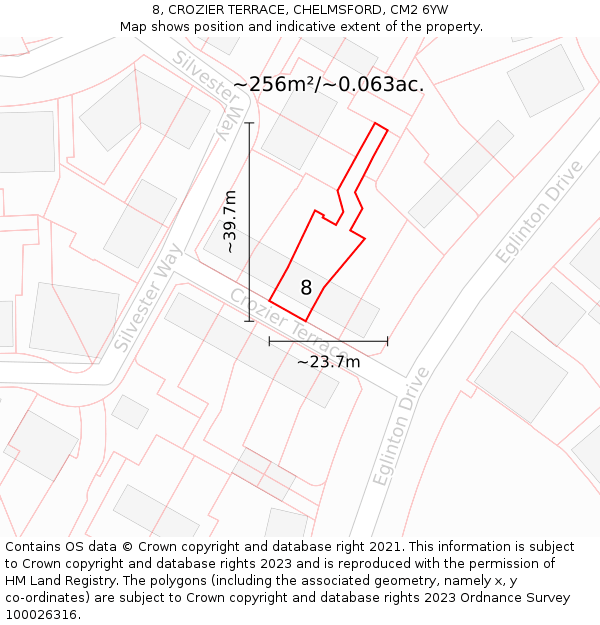 8, CROZIER TERRACE, CHELMSFORD, CM2 6YW: Plot and title map
