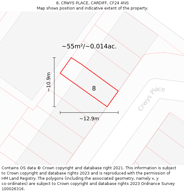 8, CRWYS PLACE, CARDIFF, CF24 4NS: Plot and title map