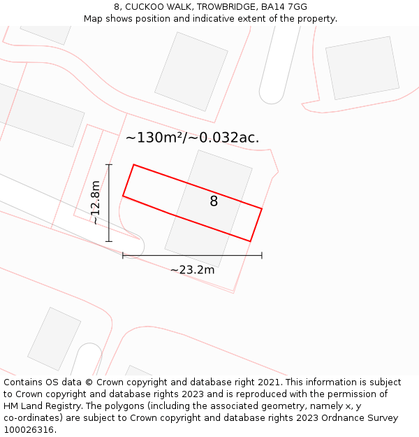 8, CUCKOO WALK, TROWBRIDGE, BA14 7GG: Plot and title map