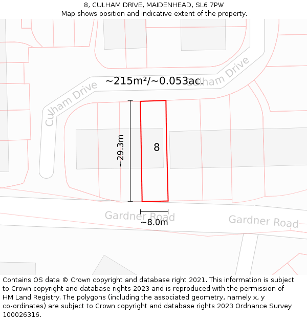 8, CULHAM DRIVE, MAIDENHEAD, SL6 7PW: Plot and title map