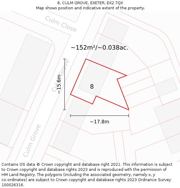 8, CULM GROVE, EXETER, EX2 7QX: Plot and title map
