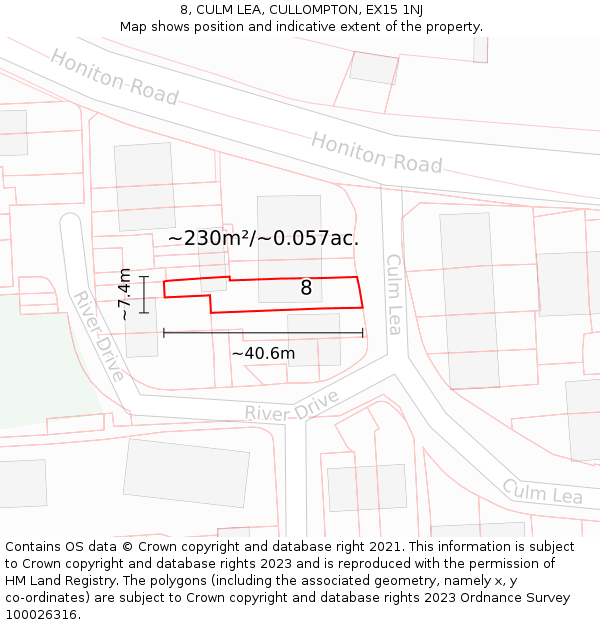 8, CULM LEA, CULLOMPTON, EX15 1NJ: Plot and title map