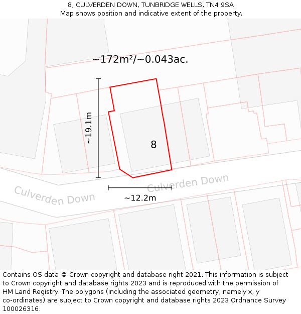 8, CULVERDEN DOWN, TUNBRIDGE WELLS, TN4 9SA: Plot and title map