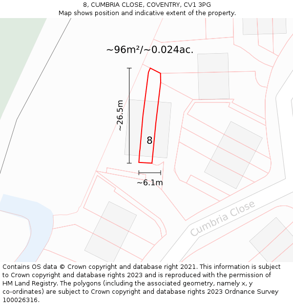 8, CUMBRIA CLOSE, COVENTRY, CV1 3PG: Plot and title map