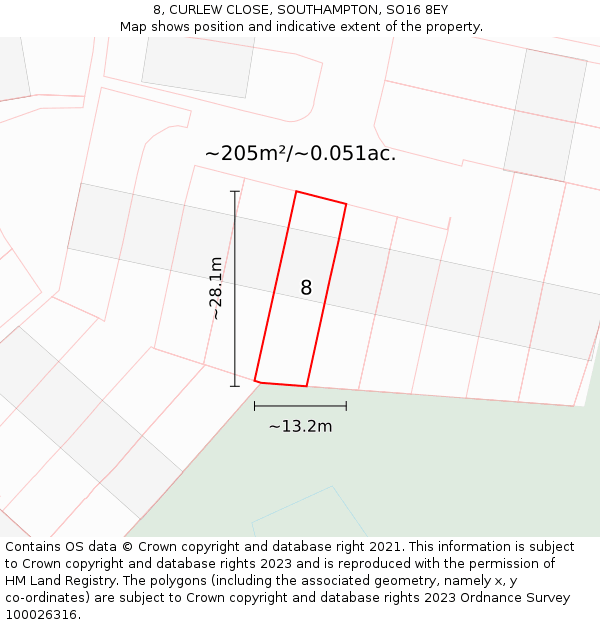 8, CURLEW CLOSE, SOUTHAMPTON, SO16 8EY: Plot and title map