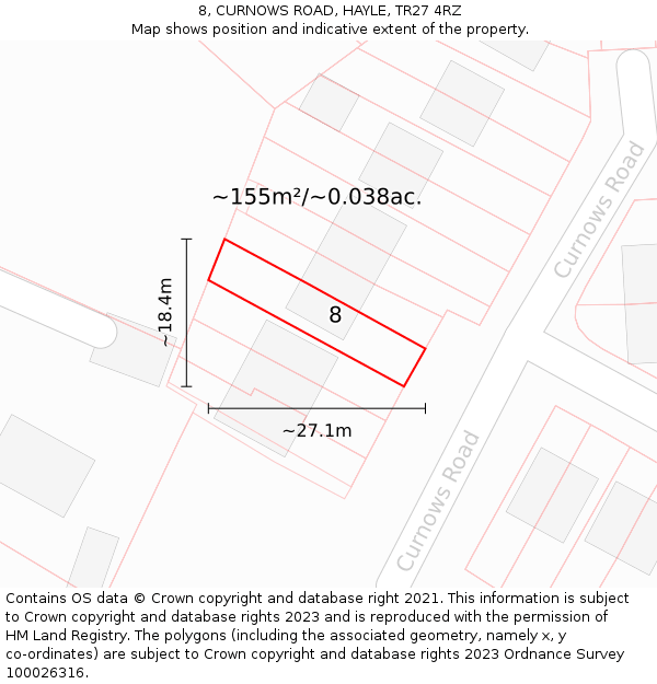 8, CURNOWS ROAD, HAYLE, TR27 4RZ: Plot and title map