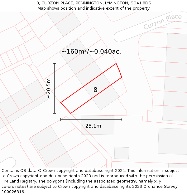8, CURZON PLACE, PENNINGTON, LYMINGTON, SO41 8DS: Plot and title map