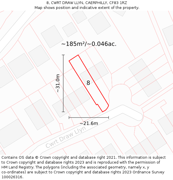 8, CWRT DRAW LLYN, CAERPHILLY, CF83 1RZ: Plot and title map