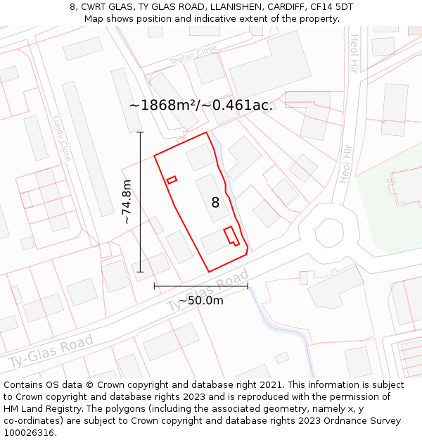 8, CWRT GLAS, TY GLAS ROAD, LLANISHEN, CARDIFF, CF14 5DT: Plot and title map