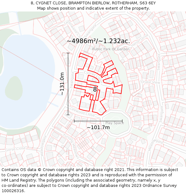 8, CYGNET CLOSE, BRAMPTON BIERLOW, ROTHERHAM, S63 6EY: Plot and title map