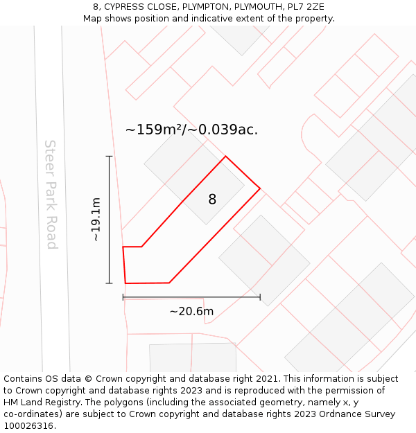 8, CYPRESS CLOSE, PLYMPTON, PLYMOUTH, PL7 2ZE: Plot and title map