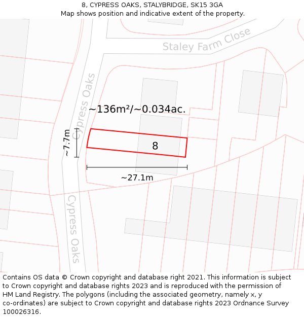 8, CYPRESS OAKS, STALYBRIDGE, SK15 3GA: Plot and title map