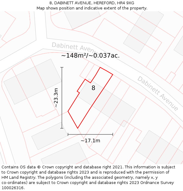 8, DABINETT AVENUE, HEREFORD, HR4 9XG: Plot and title map