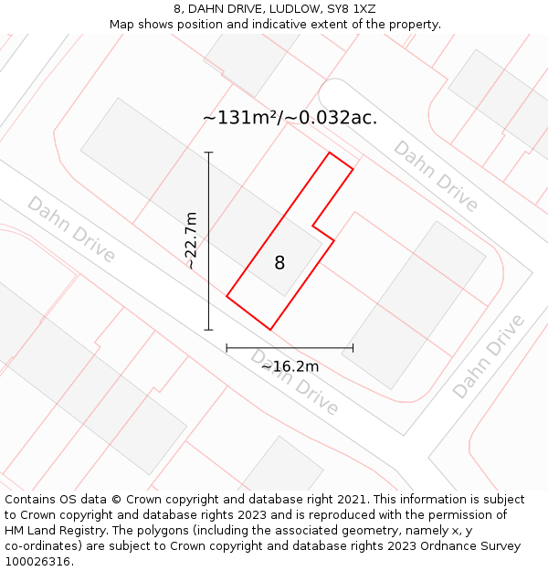 8, DAHN DRIVE, LUDLOW, SY8 1XZ: Plot and title map