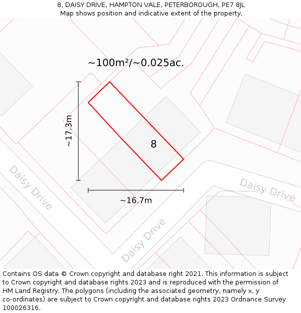 8, DAISY DRIVE, HAMPTON VALE, PETERBOROUGH, PE7 8JL: Plot and title map