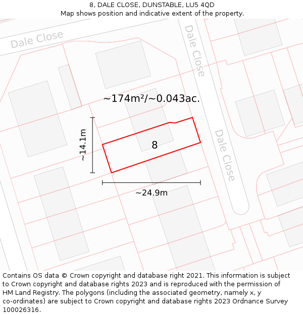 8, DALE CLOSE, DUNSTABLE, LU5 4QD: Plot and title map