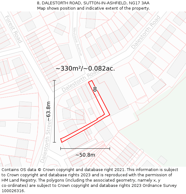 8, DALESTORTH ROAD, SUTTON-IN-ASHFIELD, NG17 3AA: Plot and title map