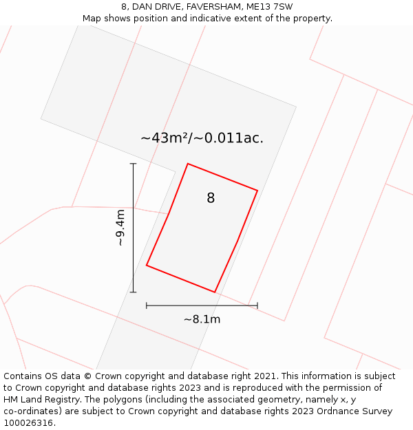 8, DAN DRIVE, FAVERSHAM, ME13 7SW: Plot and title map