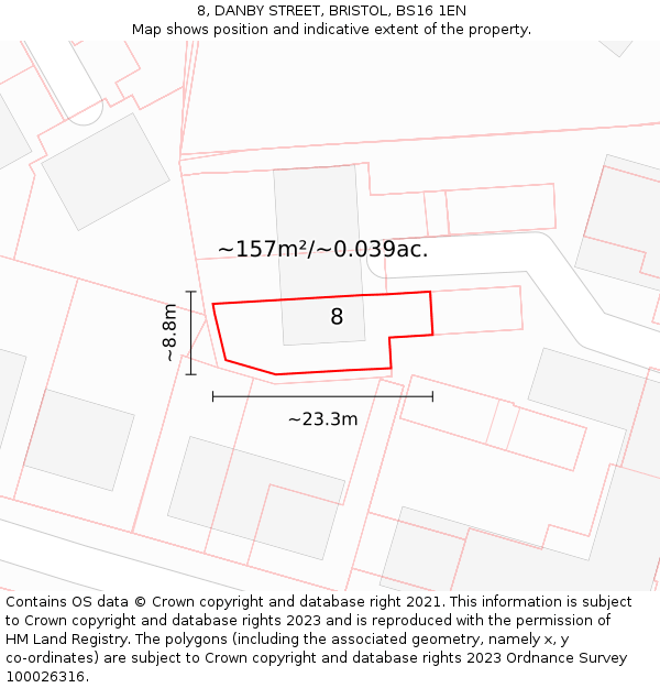 8, DANBY STREET, BRISTOL, BS16 1EN: Plot and title map