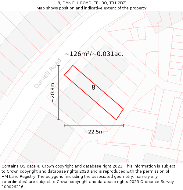 8, DANIELL ROAD, TRURO, TR1 2BZ: Plot and title map