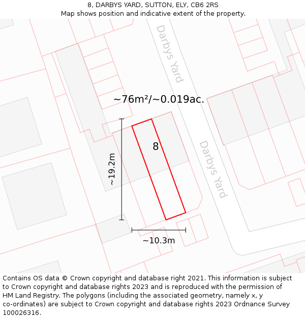 8, DARBYS YARD, SUTTON, ELY, CB6 2RS: Plot and title map