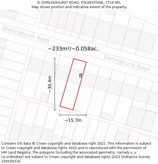 8, DARLINGHURST ROAD, FOLKESTONE, CT19 4PL: Plot and title map