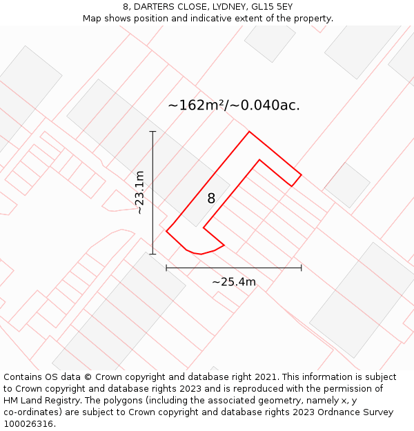 8, DARTERS CLOSE, LYDNEY, GL15 5EY: Plot and title map