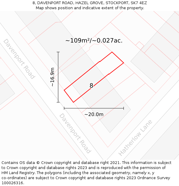 8, DAVENPORT ROAD, HAZEL GROVE, STOCKPORT, SK7 4EZ: Plot and title map