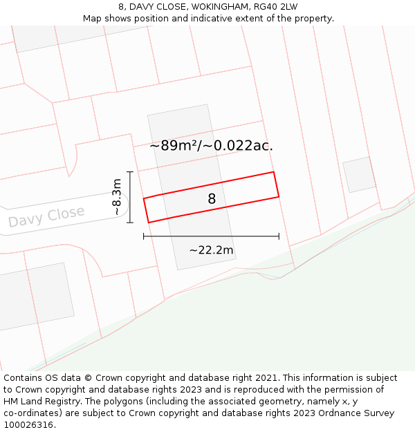 8, DAVY CLOSE, WOKINGHAM, RG40 2LW: Plot and title map