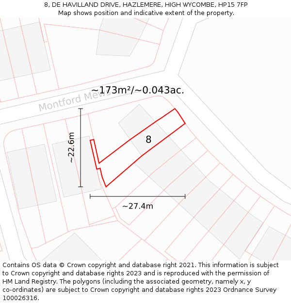 8, DE HAVILLAND DRIVE, HAZLEMERE, HIGH WYCOMBE, HP15 7FP: Plot and title map