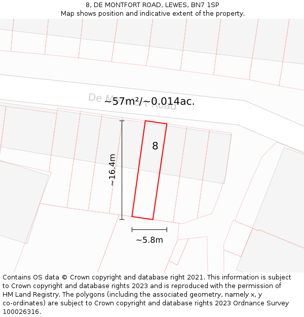 8, DE MONTFORT ROAD, LEWES, BN7 1SP: Plot and title map