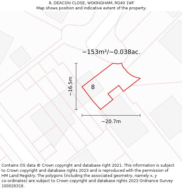 8, DEACON CLOSE, WOKINGHAM, RG40 1WF: Plot and title map