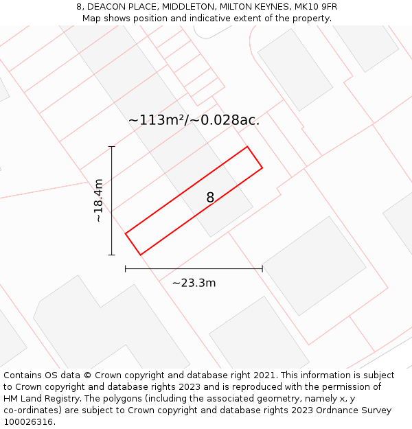 8, DEACON PLACE, MIDDLETON, MILTON KEYNES, MK10 9FR: Plot and title map