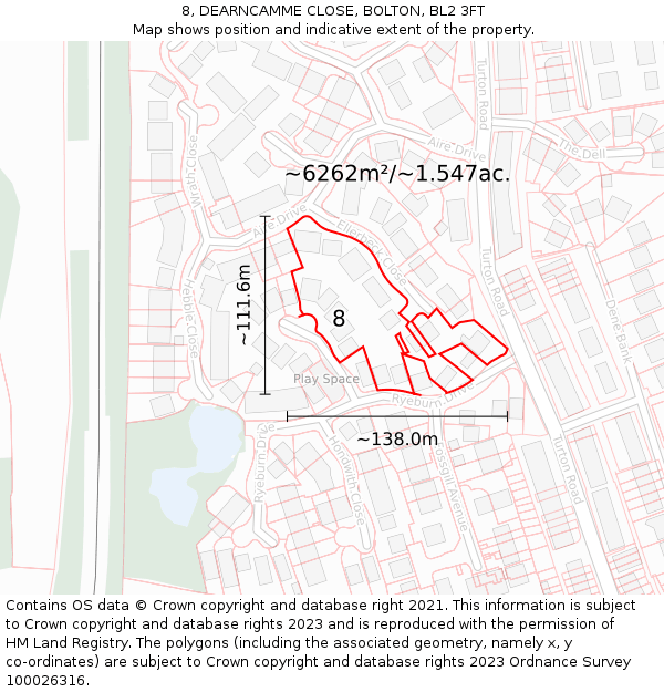 8, DEARNCAMME CLOSE, BOLTON, BL2 3FT: Plot and title map