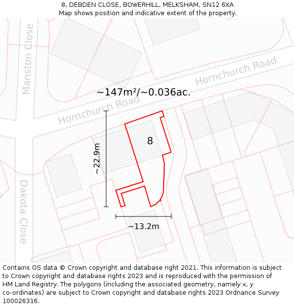 8, DEBDEN CLOSE, BOWERHILL, MELKSHAM, SN12 6XA: Plot and title map