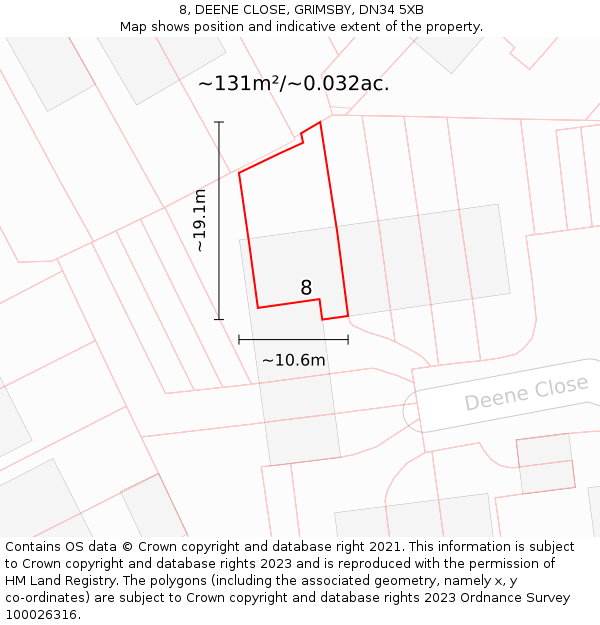 8, DEENE CLOSE, GRIMSBY, DN34 5XB: Plot and title map