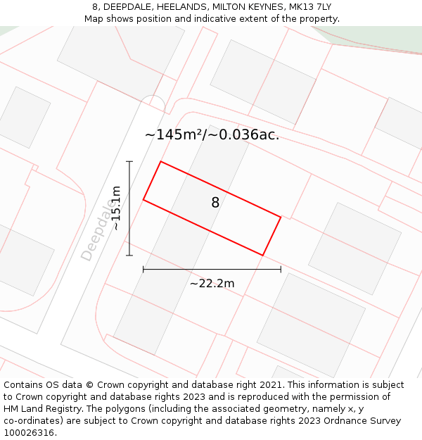 8, DEEPDALE, HEELANDS, MILTON KEYNES, MK13 7LY: Plot and title map