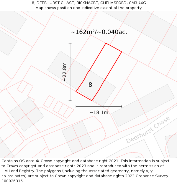 8, DEERHURST CHASE, BICKNACRE, CHELMSFORD, CM3 4XG: Plot and title map