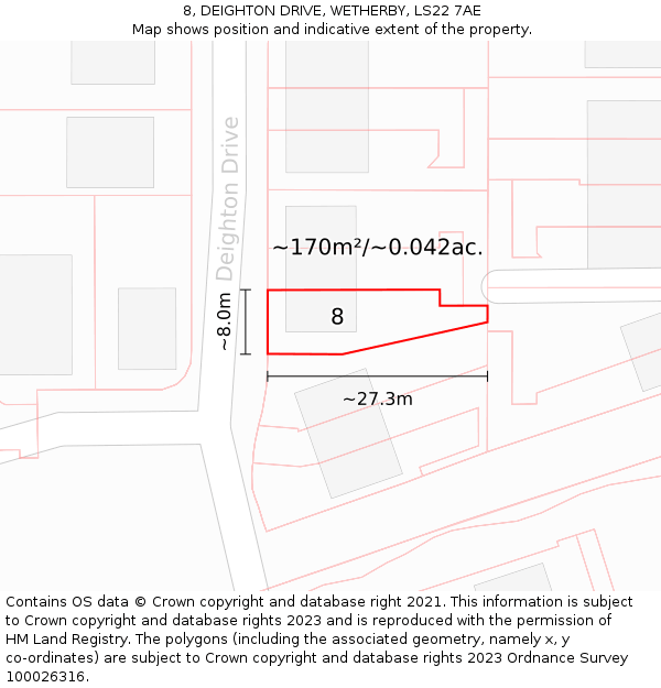 8, DEIGHTON DRIVE, WETHERBY, LS22 7AE: Plot and title map