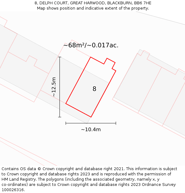 8, DELPH COURT, GREAT HARWOOD, BLACKBURN, BB6 7HE: Plot and title map