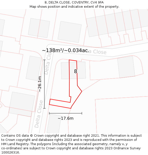 8, DELTA CLOSE, COVENTRY, CV4 9FA: Plot and title map